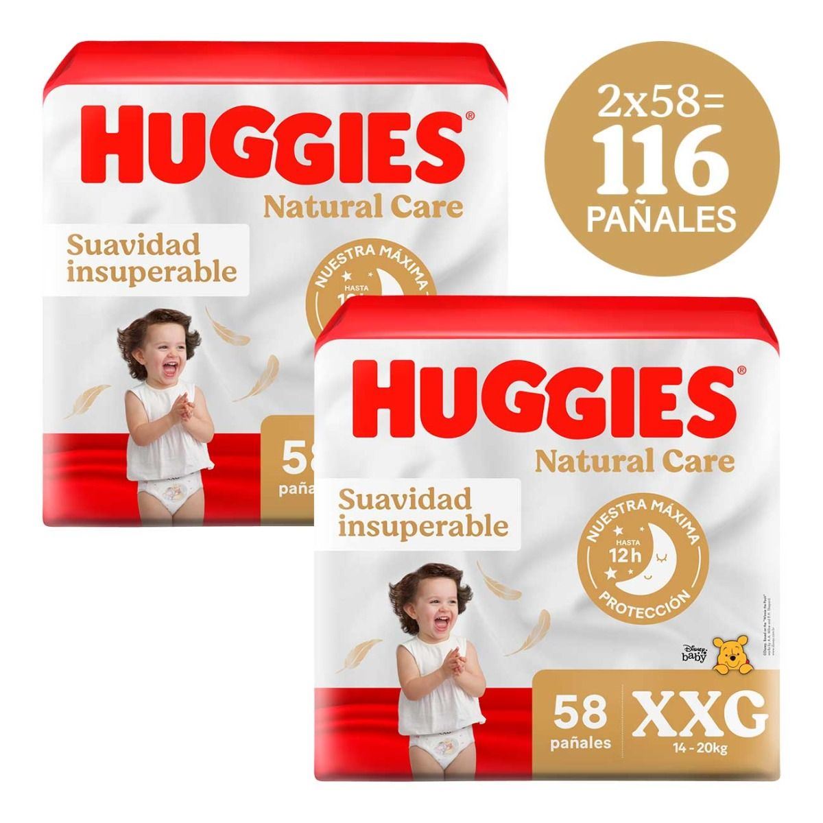 Dúo Pack Pañales Huggies Bigpack Natural Care Talla XXG - Bolsa 58 UN